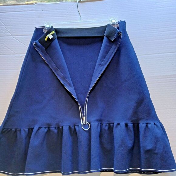 Gianni Gini Blue Skirt Size Med with White Trim at Waist & at Bottom. Zip in Bac - Picture 3 of 5